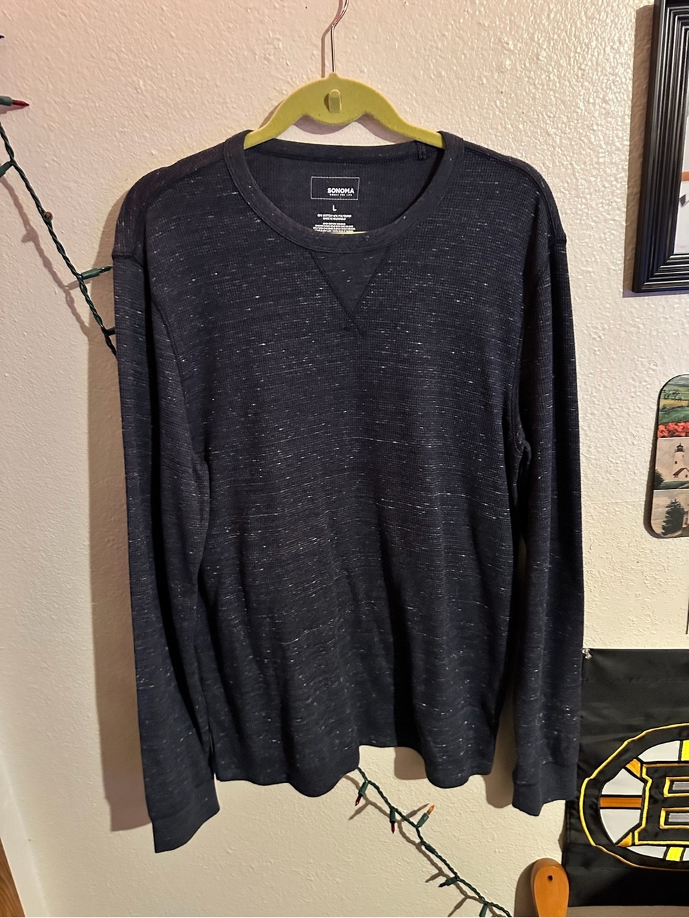 Sonoma Men's Navy Speckled Long Sleeve Crew Shirt